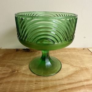Vintage Glass E.O. BRODY CO. Cleveland #138 Pedestal Green Compote Bowl Dish- 2B